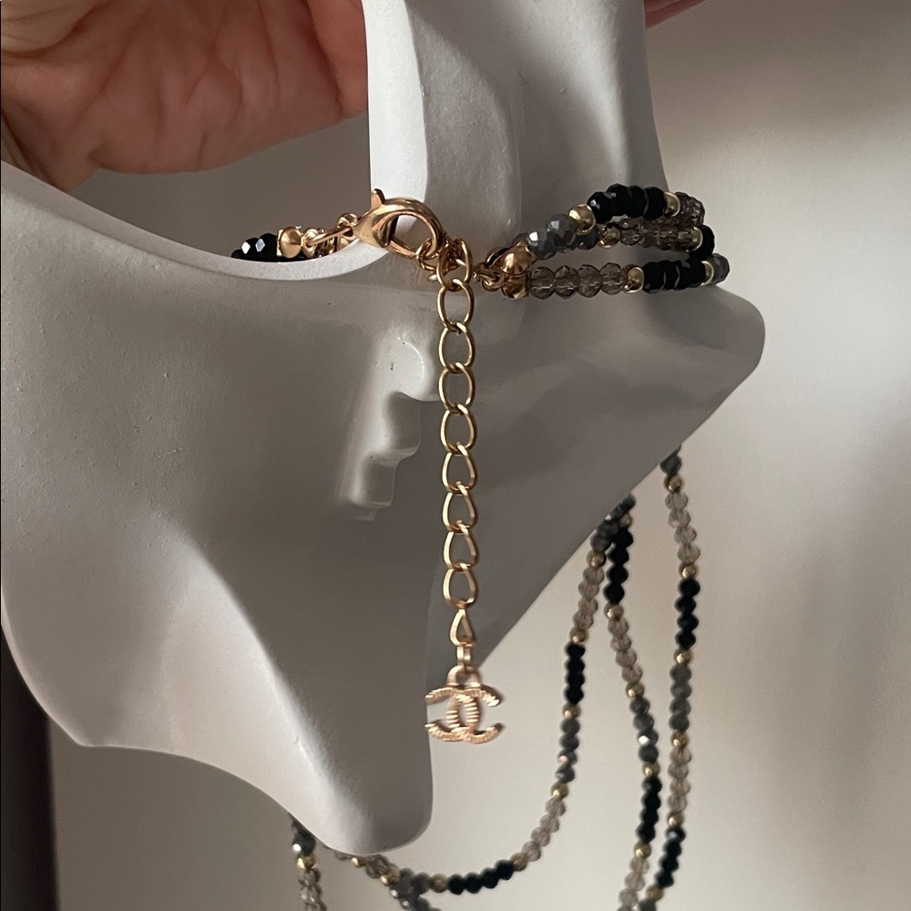 Multi-Strand Black, Gray & Gold Beaded Necklace - Women Jewelry - Picture 5 of 7